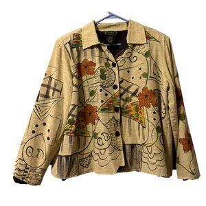 Alex Kim Floral‎ Abstract Sequin Button Jacket Blazer Artsy Classic Art To Wear